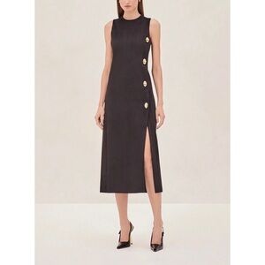 NWT ALEXIS Midi Black Sleeveless Kalita Faux-Suede Dress
